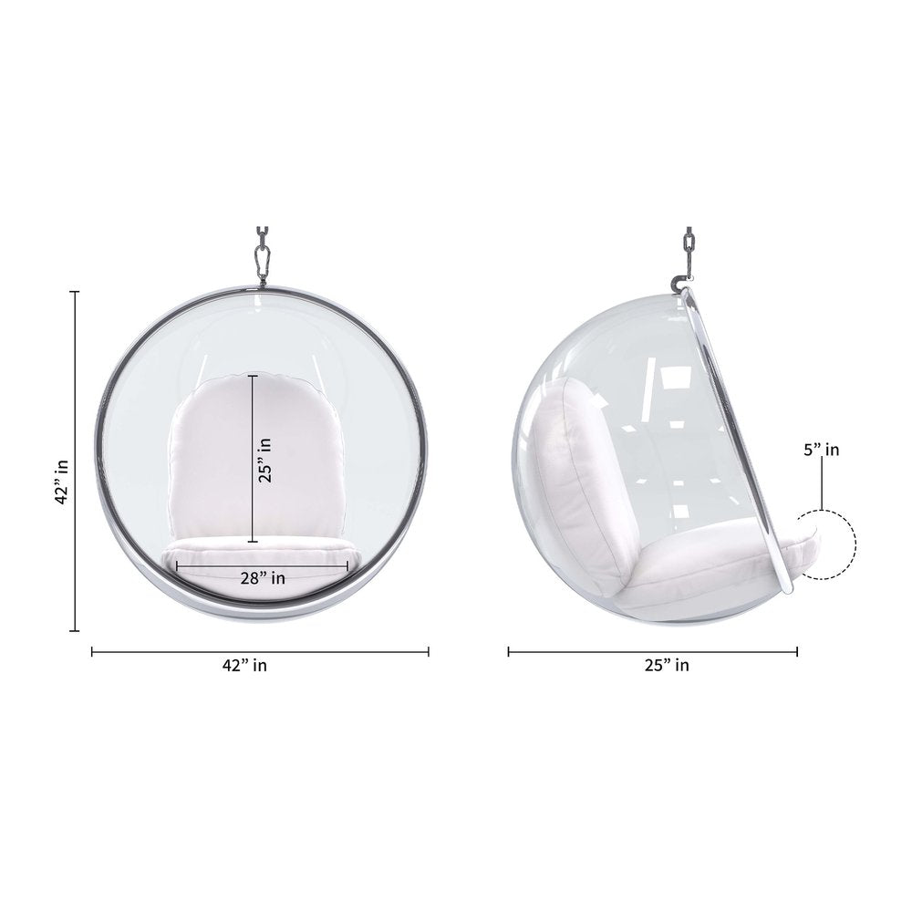 42" White and Silver Faux Leather Balloon Chair