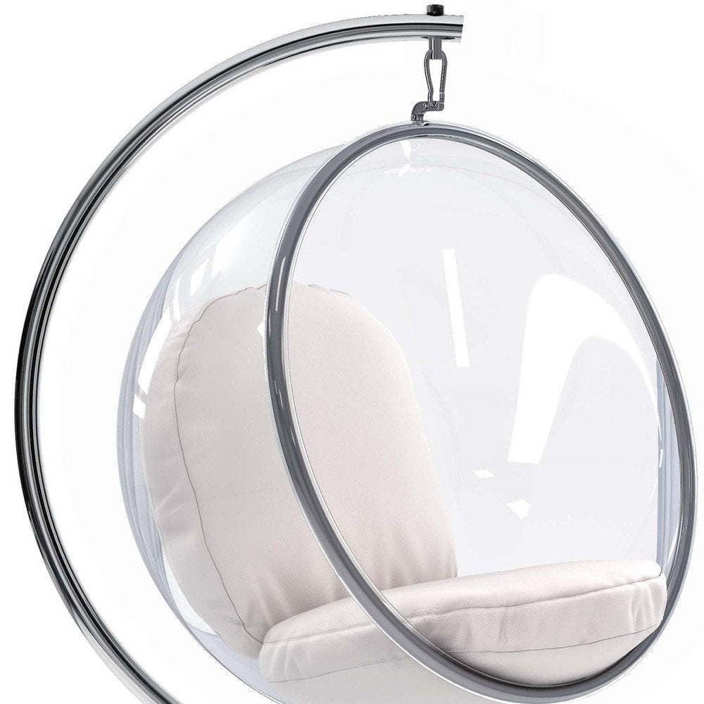 42" White and Silver Faux Leather Balloon Chair