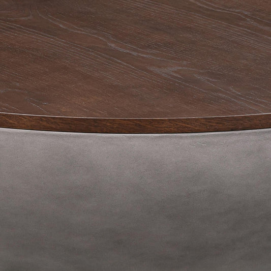 48" Brown And Gray Solid Wood And Concrete Round Coffee Table