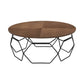 36" Brown And Black Solid Wood And Metal Round Coffee Table