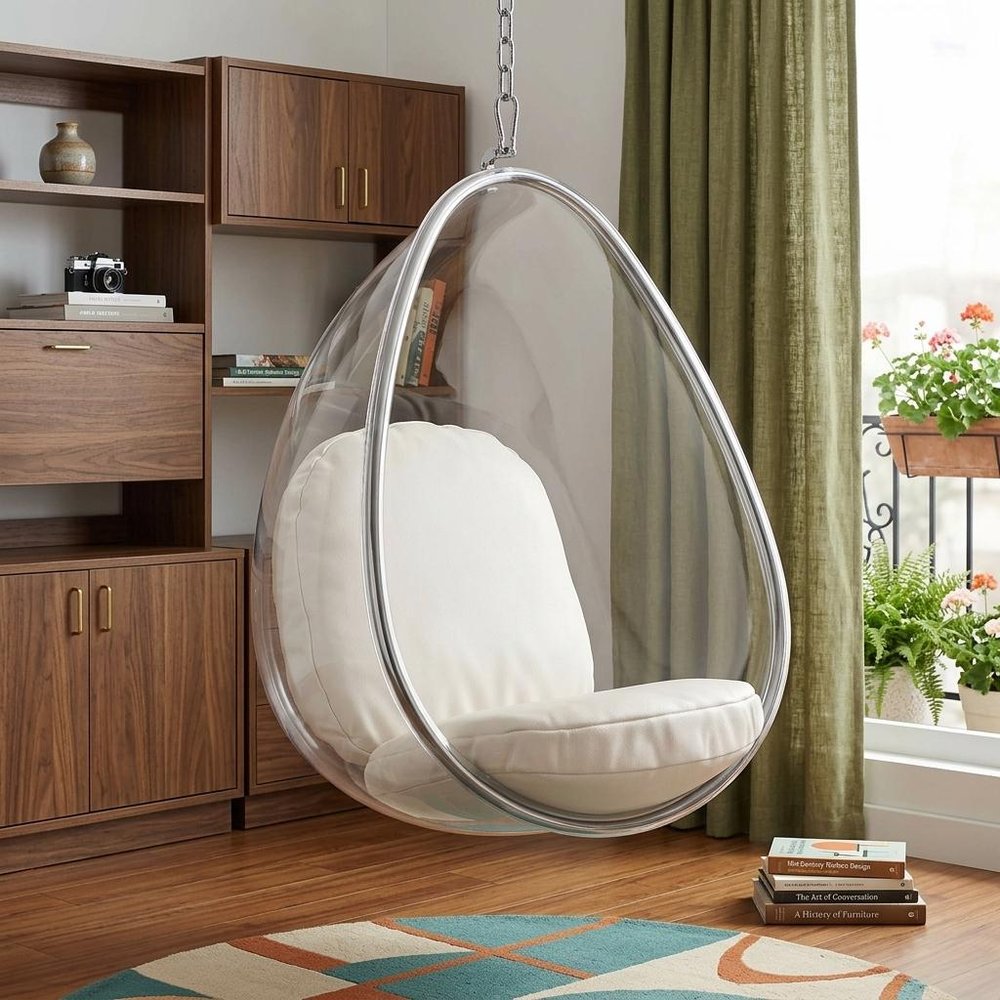27" White Faux Leather Balloon Chair