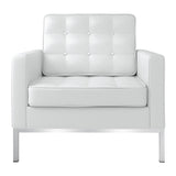 31" White and Silver Italian Leather Tufted Club Chair