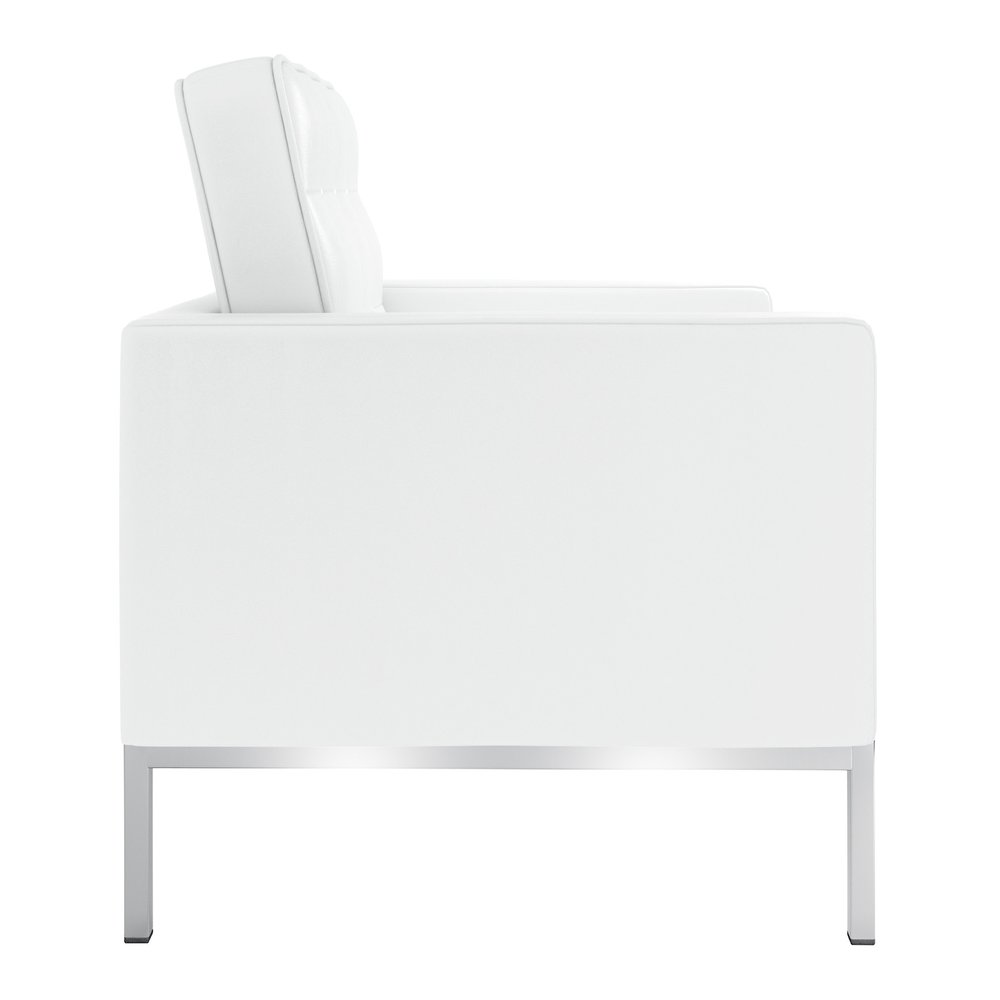 31" White and Silver Italian Leather Tufted Club Chair