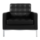 31" Black and Silver Italian Leather Tufted Club Chair