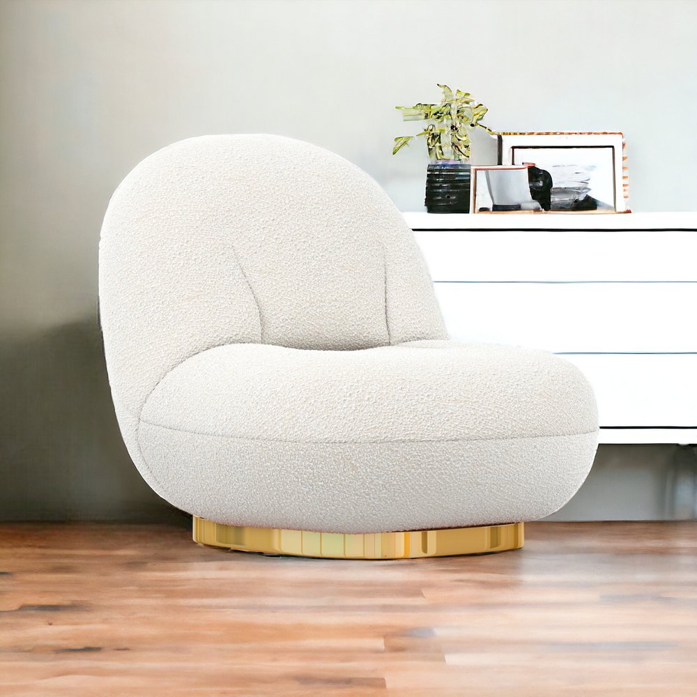 30" White and Gold Boucle Slipper Chair