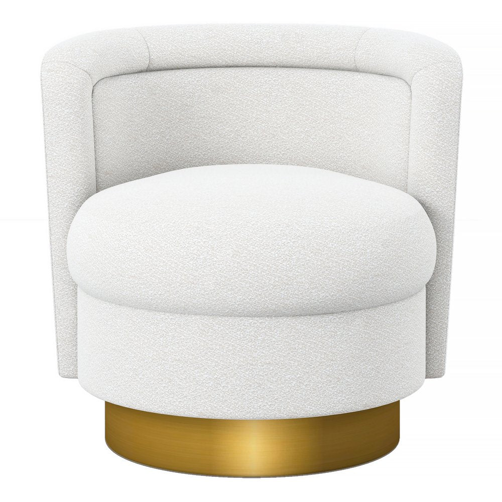 28" White and Gold Boucle Swivel Barrel Chair