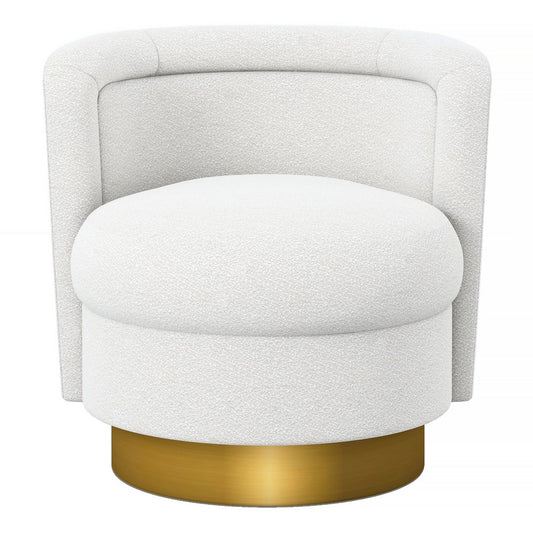 28" White and Gold Boucle Swivel Barrel Chair