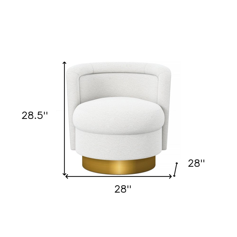 28" White and Gold Boucle Swivel Barrel Chair