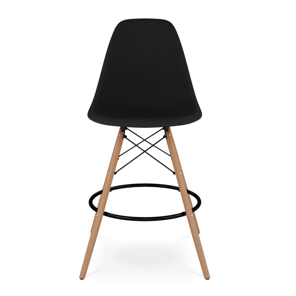 28" Black And Brown Heavy Duty Plastic And Solid Wood Counter Height Bar Chair
