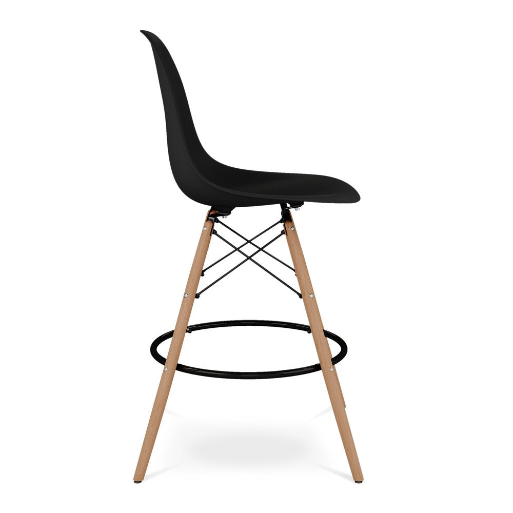 28" Black And Brown Heavy Duty Plastic And Solid Wood Counter Height Bar Chair