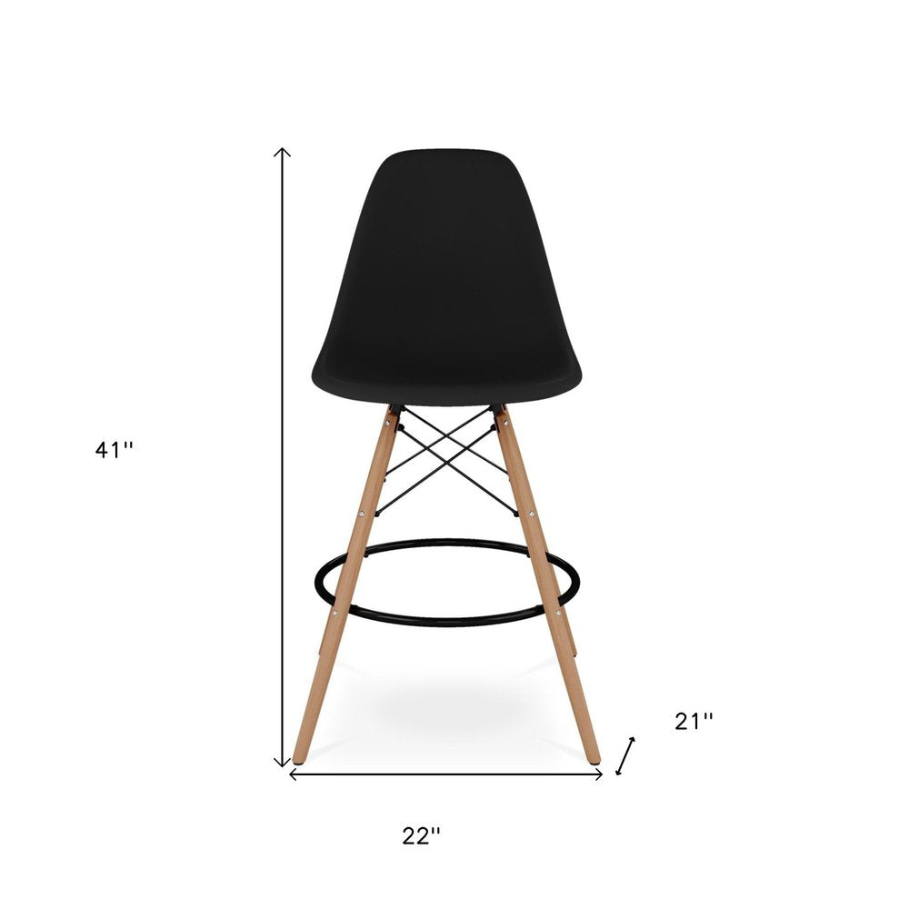 28" Black And Brown Heavy Duty Plastic And Solid Wood Counter Height Bar Chair