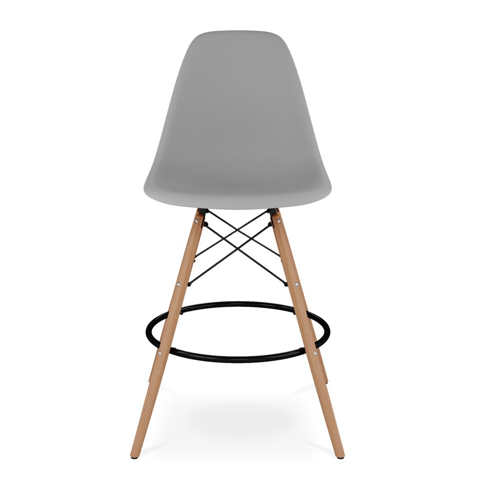 28" Gray And Brown Heavy Duty Plastic And Solid Wood Counter Height Bar Chair