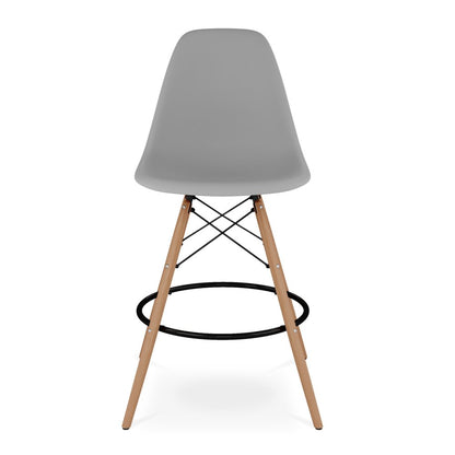 28" Gray And Brown Heavy Duty Plastic And Solid Wood Counter Height Bar Chair