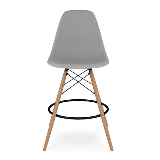 28" Gray And Brown Heavy Duty Plastic And Solid Wood Counter Height Bar Chair