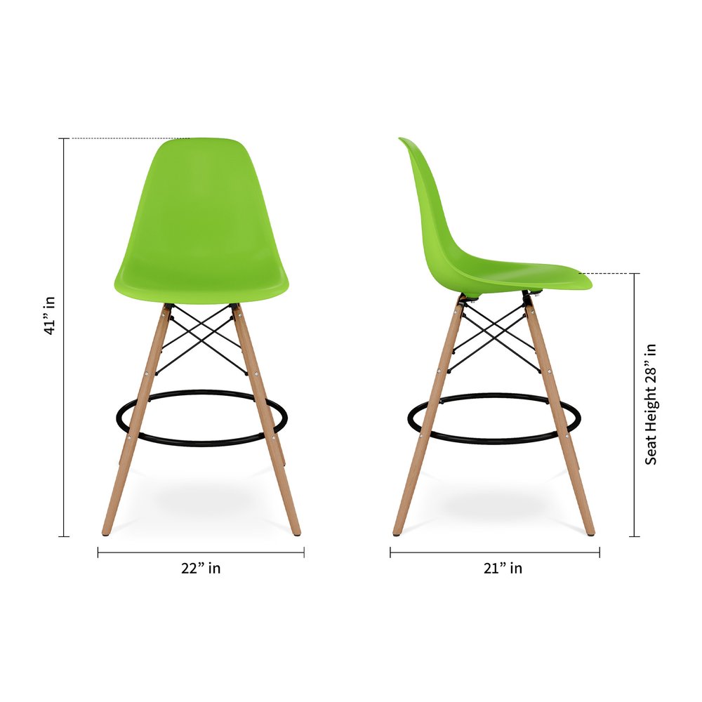 28" Green And Brown Heavy Duty Plastic And Solid Wood Counter Height Bar Chair