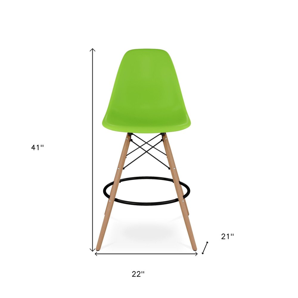 28" Green And Brown Heavy Duty Plastic And Solid Wood Counter Height Bar Chair