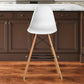 28" White And Brown Heavy Duty Plastic And Solid Wood Counter Height Bar Chair