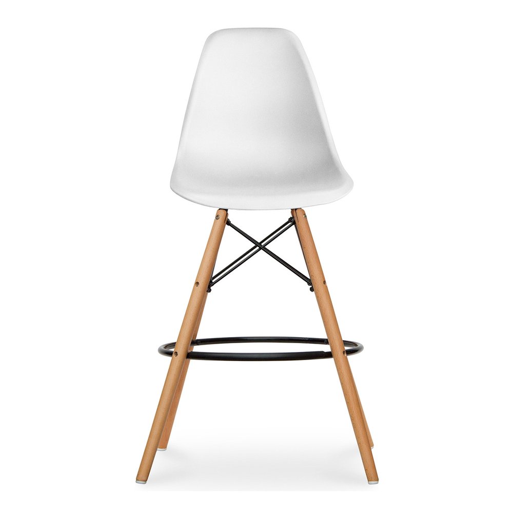 28" White And Brown Heavy Duty Plastic And Solid Wood Counter Height Bar Chair