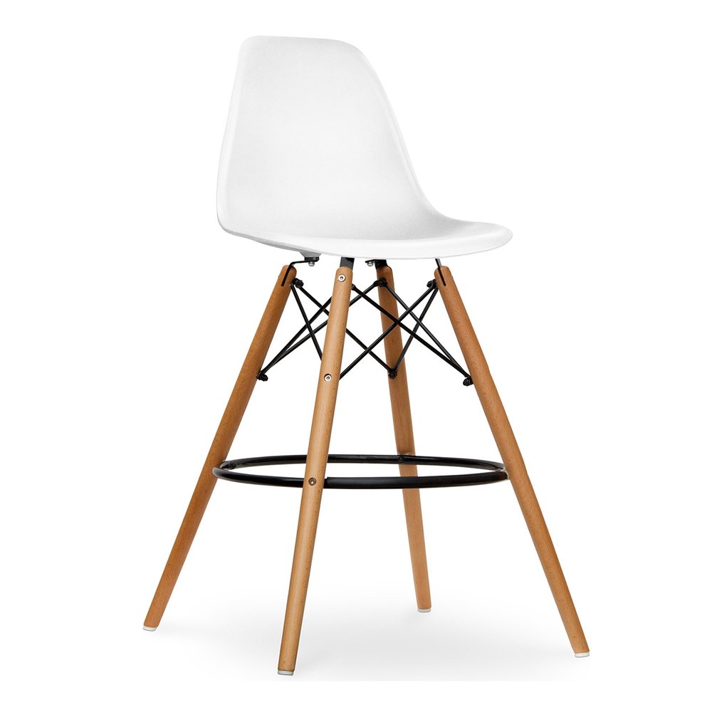 28" White And Brown Heavy Duty Plastic And Solid Wood Counter Height Bar Chair