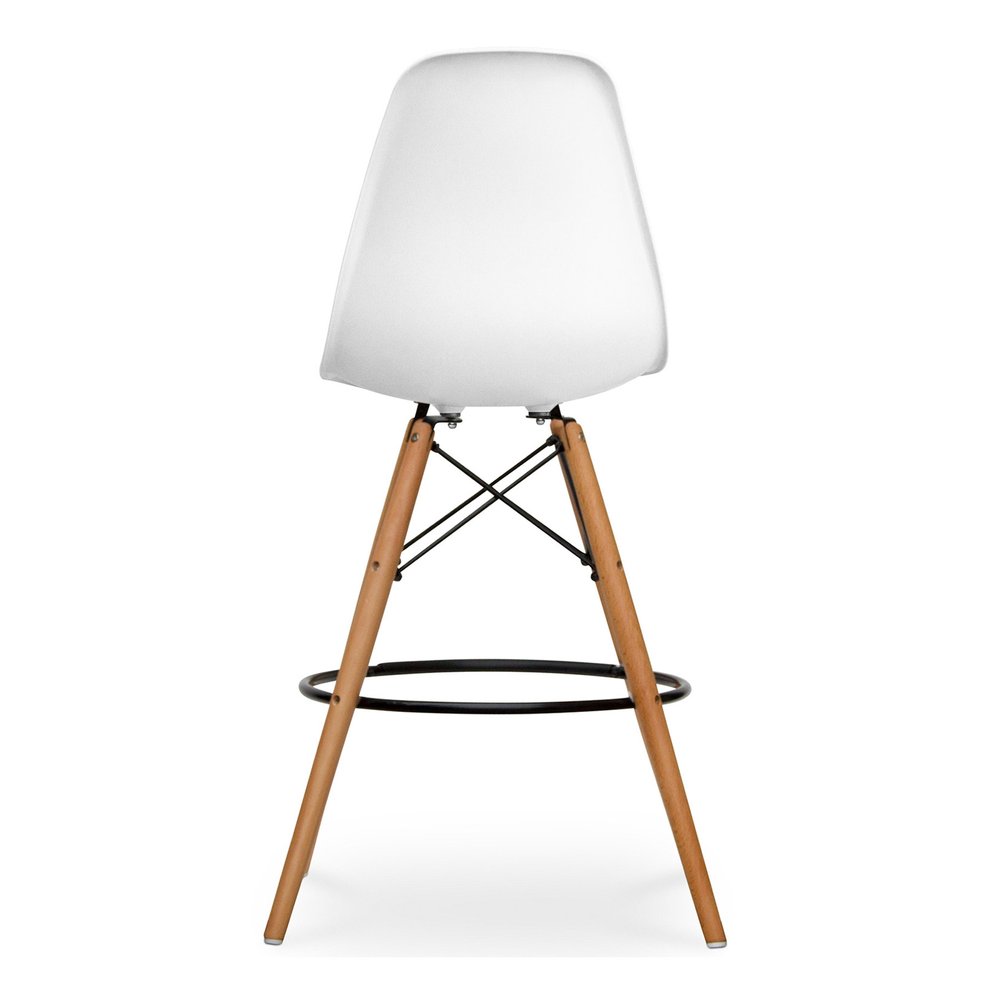 28" White And Brown Heavy Duty Plastic And Solid Wood Counter Height Bar Chair