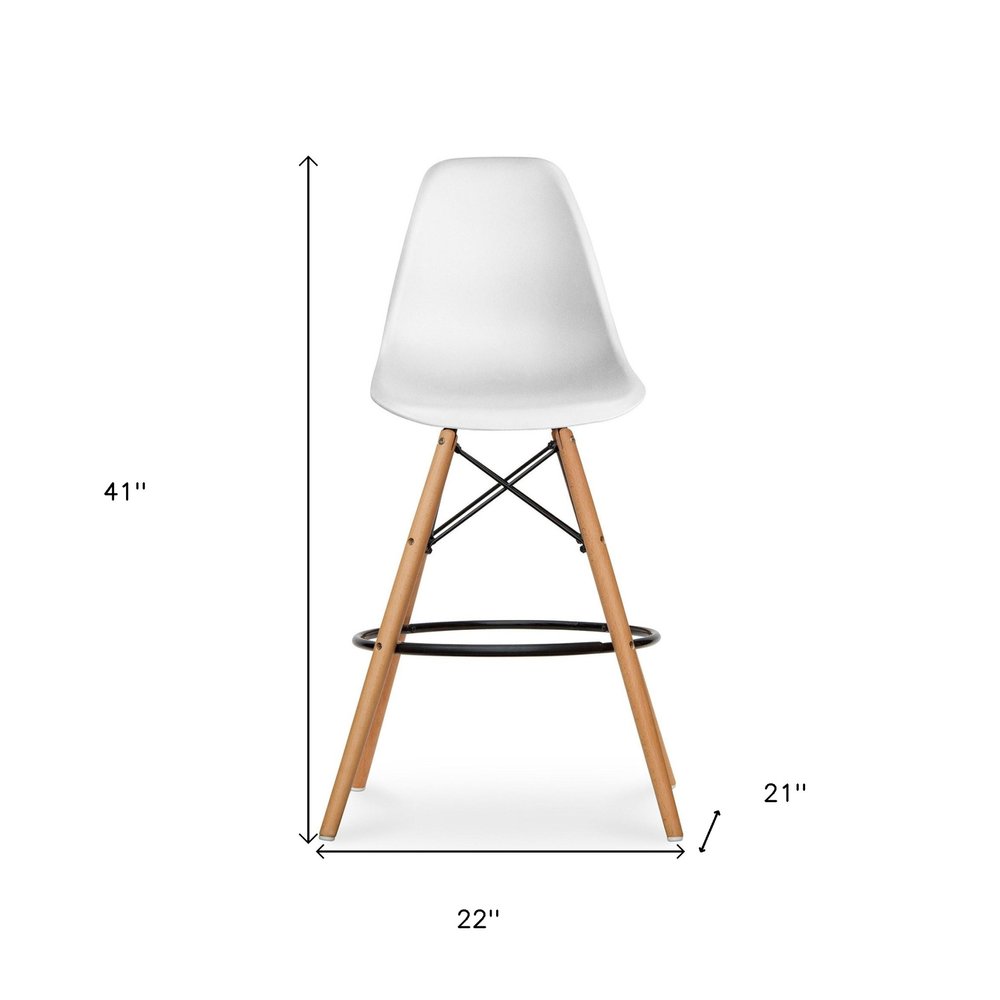 28" White And Brown Heavy Duty Plastic And Solid Wood Counter Height Bar Chair