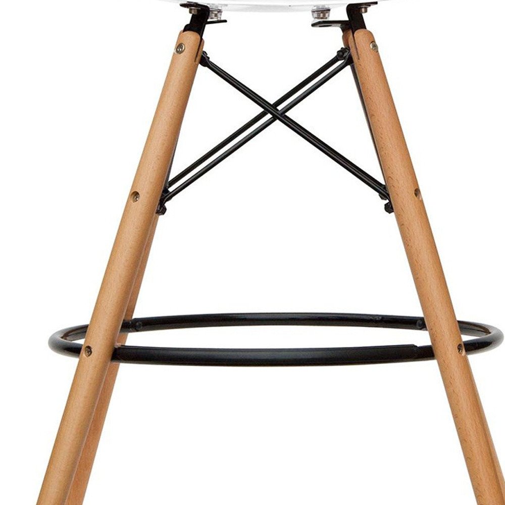 28" Clear And Brown Acrylic And Solid Wood Counter Height Bar Chair