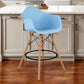 28" Light Blue And Brown Heavy Duty Plastic And Solid Wood Low Back Counter Height Bar Chair