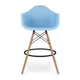28" Light Blue And Brown Heavy Duty Plastic And Solid Wood Low Back Counter Height Bar Chair