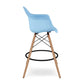 28" Light Blue And Brown Heavy Duty Plastic And Solid Wood Low Back Counter Height Bar Chair