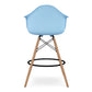 28" Light Blue And Brown Heavy Duty Plastic And Solid Wood Low Back Counter Height Bar Chair