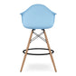 28" Light Blue And Brown Heavy Duty Plastic And Solid Wood Low Back Counter Height Bar Chair
