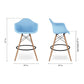 28" Light Blue And Brown Heavy Duty Plastic And Solid Wood Low Back Counter Height Bar Chair