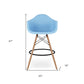 28" Light Blue And Brown Heavy Duty Plastic And Solid Wood Low Back Counter Height Bar Chair