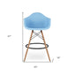 28" Light Blue And Brown Heavy Duty Plastic And Solid Wood Low Back Counter Height Bar Chair