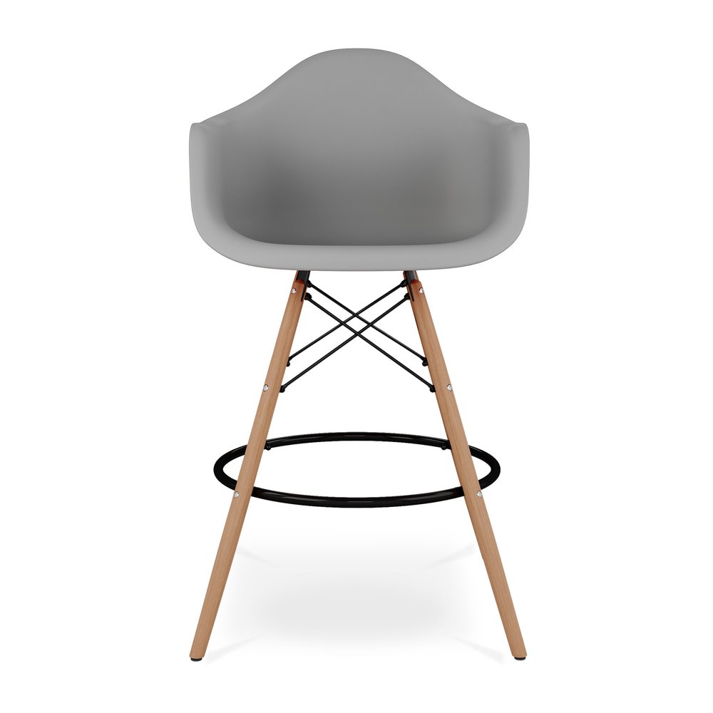 28" Gray And Brown Heavy Duty Plastic And Solid Wood Low Back Counter Height Bar Chair