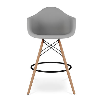 28" Gray And Brown Heavy Duty Plastic And Solid Wood Low Back Counter Height Bar Chair