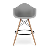 28" Gray And Brown Heavy Duty Plastic And Solid Wood Low Back Counter Height Bar Chair