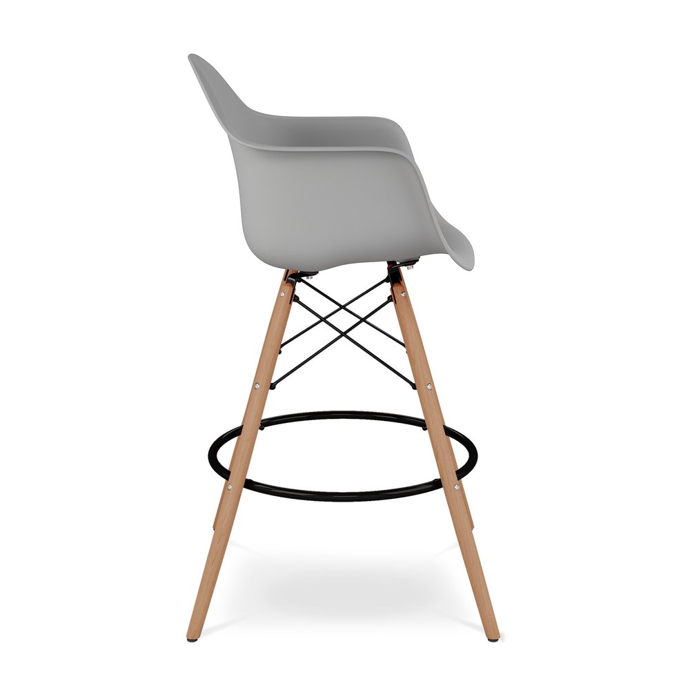 28" Gray And Brown Heavy Duty Plastic And Solid Wood Low Back Counter Height Bar Chair