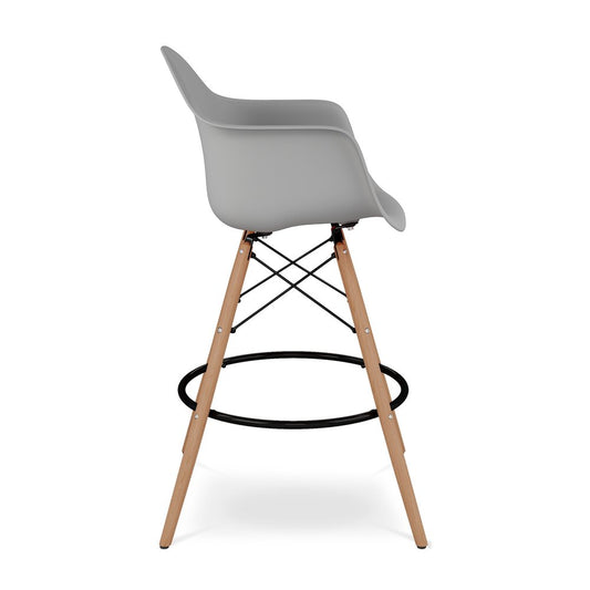 28" Gray And Brown Heavy Duty Plastic And Solid Wood Low Back Counter Height Bar Chair