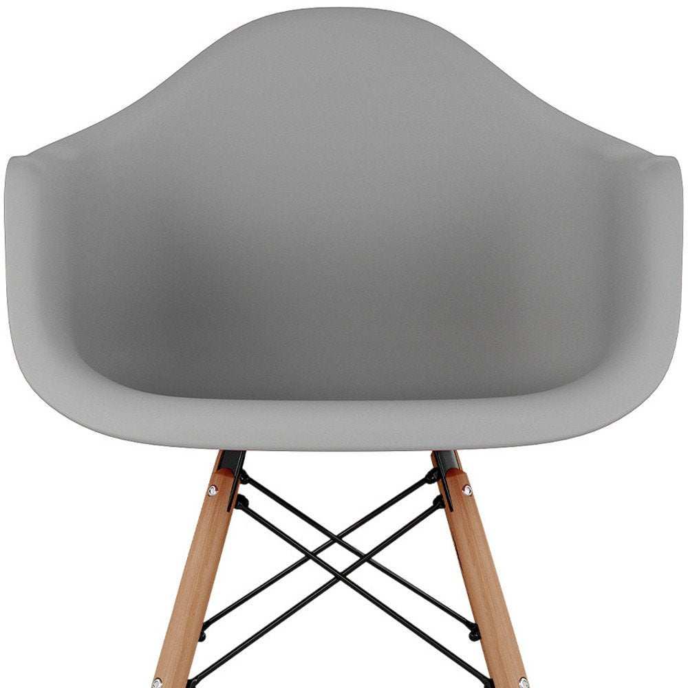 28" Gray And Brown Heavy Duty Plastic And Solid Wood Low Back Counter Height Bar Chair