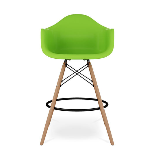 28" Green And Brown Heavy Duty Plastic And Solid Wood Low Back Counter Height Bar Chair