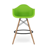 28" Green And Brown Heavy Duty Plastic And Solid Wood Low Back Counter Height Bar Chair