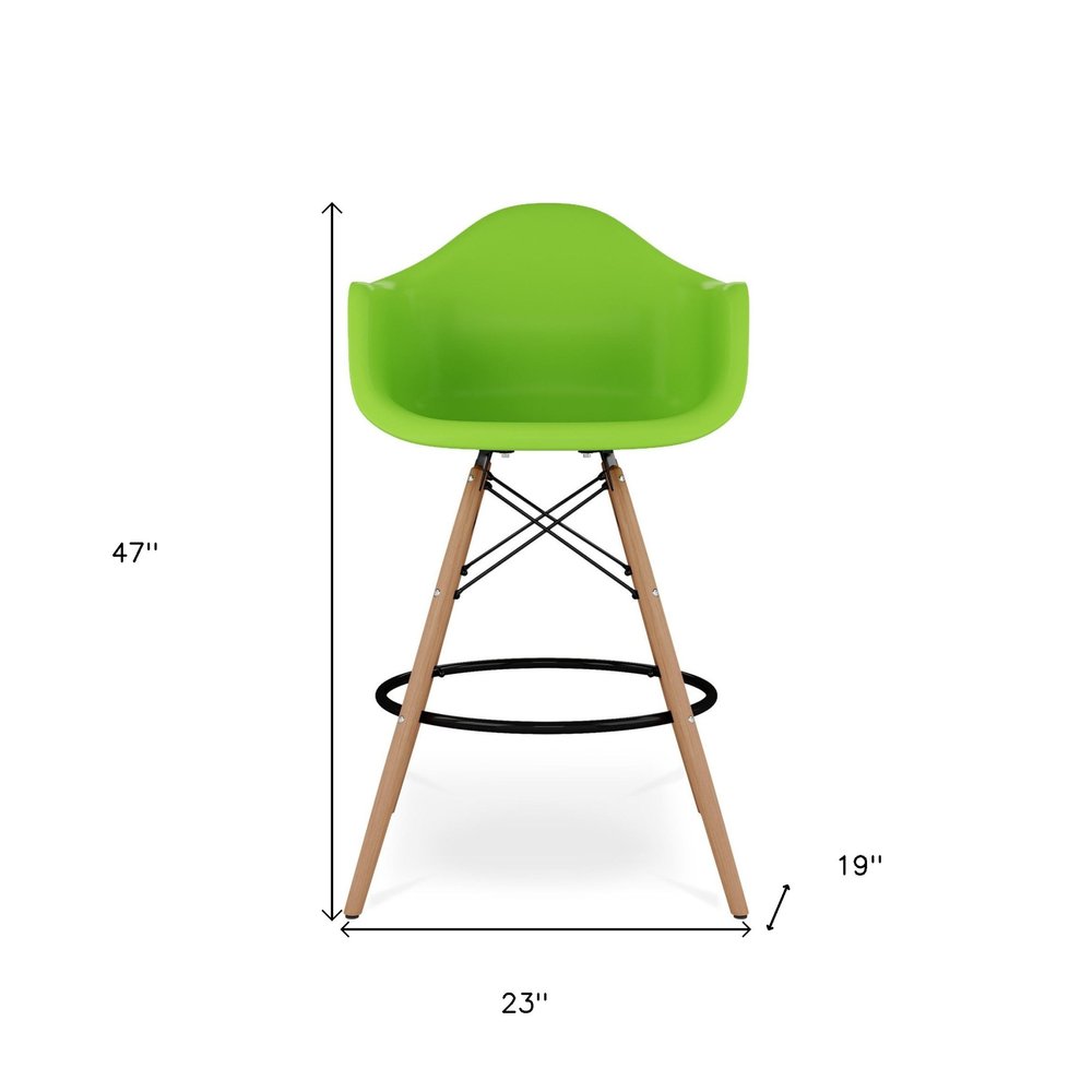 28" Green And Brown Heavy Duty Plastic And Solid Wood Low Back Counter Height Bar Chair