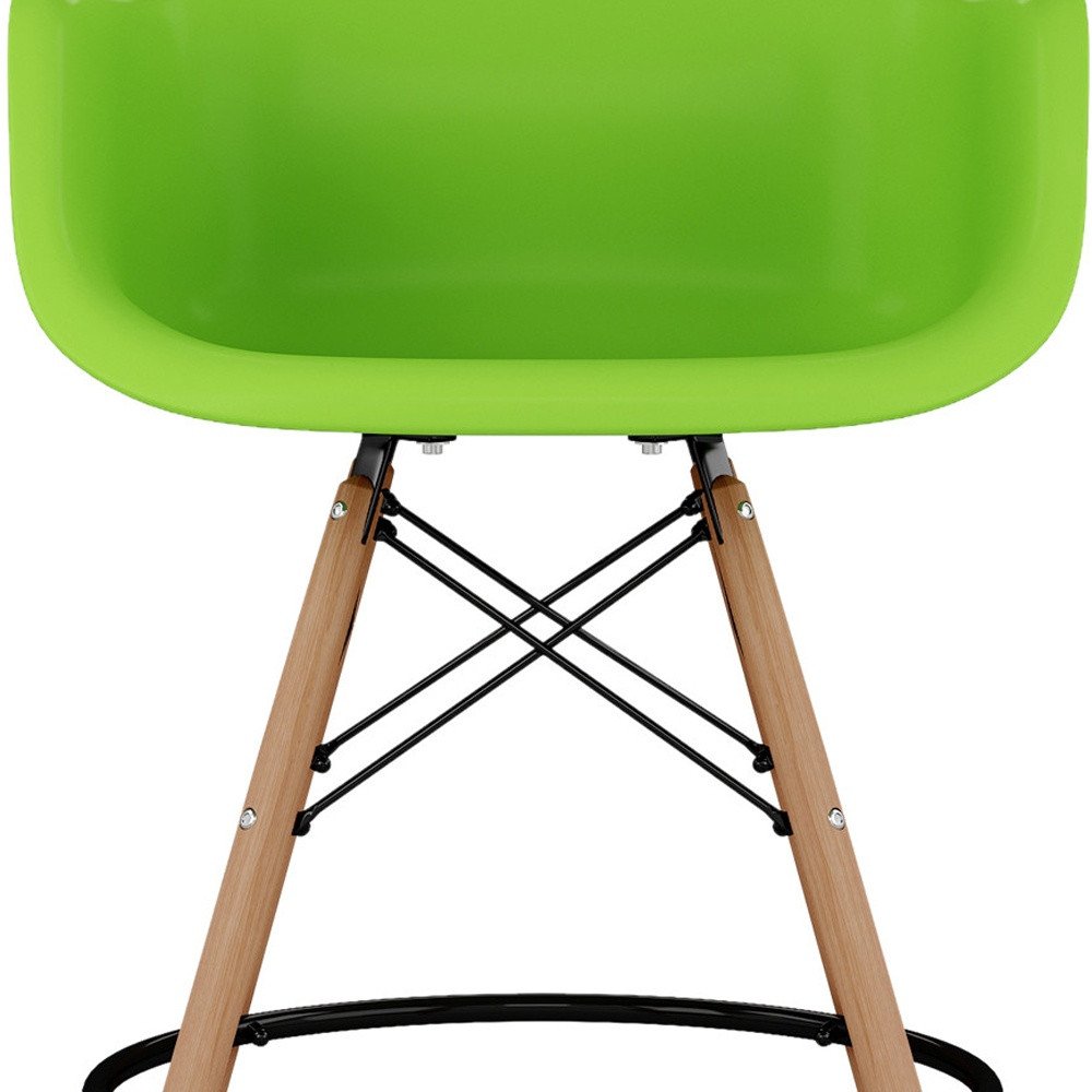 28" Green And Brown Heavy Duty Plastic And Solid Wood Low Back Counter Height Bar Chair