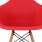 28" Red And Brown Heavy Duty Plastic And Solid Wood Low Back Counter Height Bar Chair