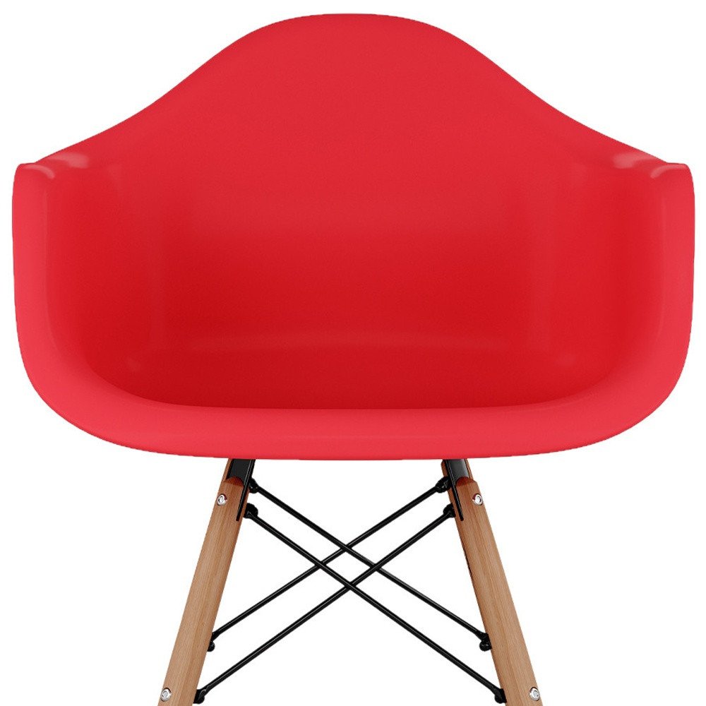 28" Red And Brown Heavy Duty Plastic And Solid Wood Low Back Counter Height Bar Chair