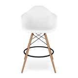 28" White And Brown Heavy Duty Plastic And Solid Wood Low Back Counter Height Bar Chair