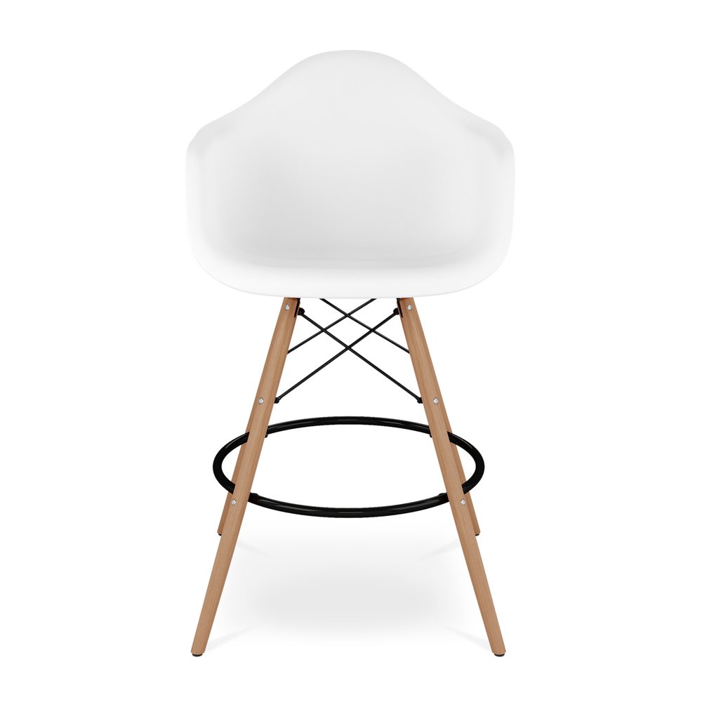 28" White And Brown Heavy Duty Plastic And Solid Wood Low Back Counter Height Bar Chair