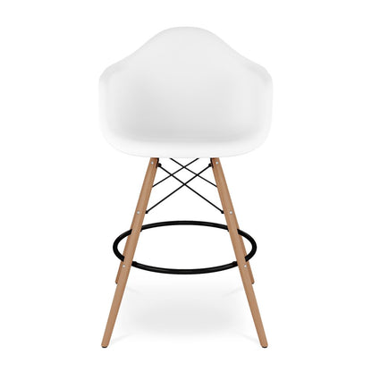 28" White And Brown Heavy Duty Plastic And Solid Wood Low Back Counter Height Bar Chair