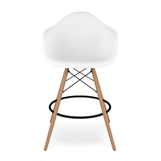 28" White And Brown Heavy Duty Plastic And Solid Wood Low Back Counter Height Bar Chair